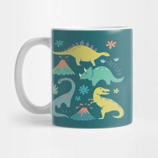 Kawaii Dinosaur in Teal, Yellow, Coral Mug